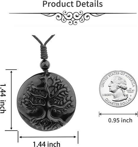 Miniatura 6 de ASGIFT Collar de obsidiana negra con amuleto de piedra curativa con dije de protección con collar de cuerda ajustable, regalo de cumpleaños