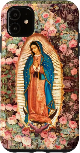 Funda para iPhone 11 Lady of Guadalupe Rosas Rosas Flores Católica Virgen María