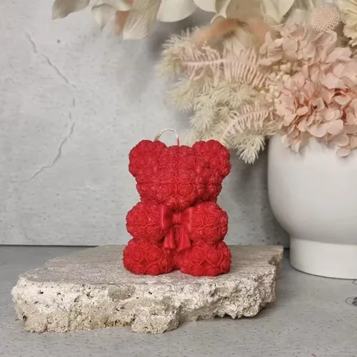Miniatura 5 de Paquete de 2 moldes de velas de oso de rosas 3D, moldes de silicona para el día de San Valentín, pinte su propio corazón o vela de oso de rosa