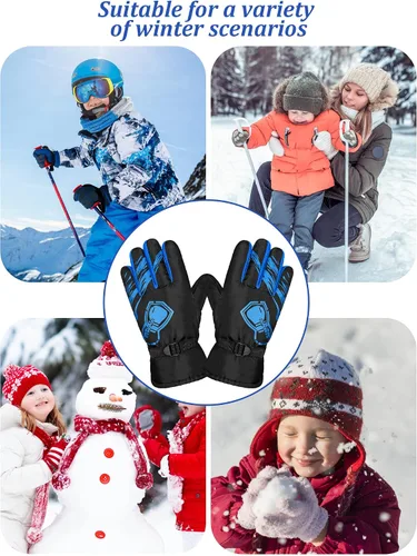 Miniatura 7 de 6 pares de guantes de invierno para niños, impermeables, guantes de esquí para nieve, cálidos, dedos completos, snowboard, guantes unisex para clima