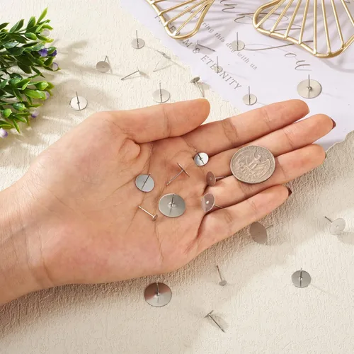 Miniatura 7 de Craftdady 400 aretes de acero inoxidable de 0.15 a 0.55 pulgadas, 8 tamaños, almohadillas planas, redondas, en blanco, para hacer joyas Almohadilla