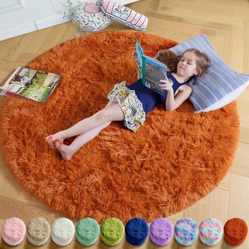 Miniatura 28 de Amdrebio Alfombra Redonda Azul Marino Oscuro de 4 Pies para Habitación de Niños Dormitorio, Alfombras de Área Circulares de Felpa Shag Esponjosa