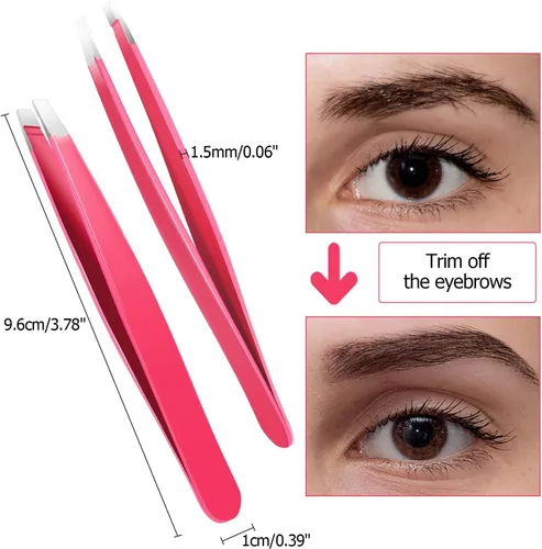 Miniatura 2 de Mudder Juego de 12 pinzas para cejas para vello facial, pinzas de punta inclinada de acero inoxidable a granel para hombres y mujeres (rojo rosa)