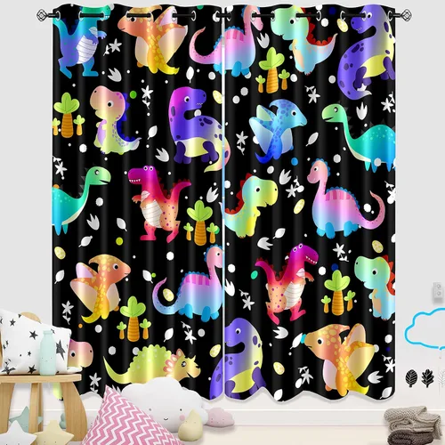 Miniatura 13 de Cortinas negras para dormitorio, decoración de habitación, cortinas opacas para ventana, juego de 2 paneles con estampado de niña africana morada