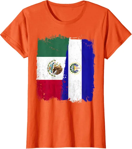Miniatura 59 de Camiseta con la bandera mexicana de El Salvador con la mitad de la bandera mexicana de El Salvador