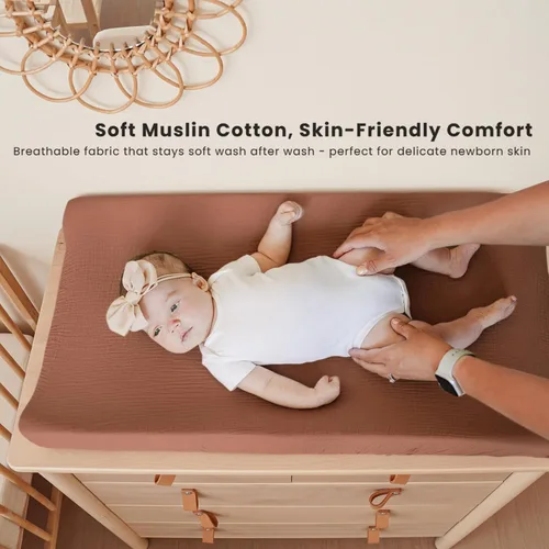 Miniatura 2 de Konssy Funda para cambiador de muselina para bebés, niñas y niños, 100% algodón, ajustada, para pañales, sábanas suaves y transpirables, paquete