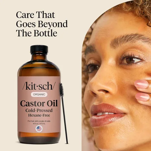 Miniatura 7 de Aceite de ricino orgánico Kitsch para el crecimiento del cabello - 100% aceite de ricino puro, botella de vidrio orgánica prensada en frío sin