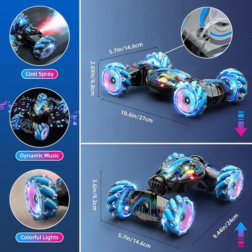 Miniatura 4 de Gigilli Auto de acrobacias RC con detección de gestos para niños de 8 a 12 años, autos RC para niños, juguetes de giro y deriva con luces de música
