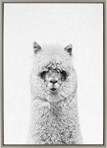 Miniatura 12 de Kate and Laurel Sylvie Hairy Alpaca - Lienzo enmarcado con retrato en blanco y negro por Simon Te Tai, 23 x 33 pulgadas, dorado