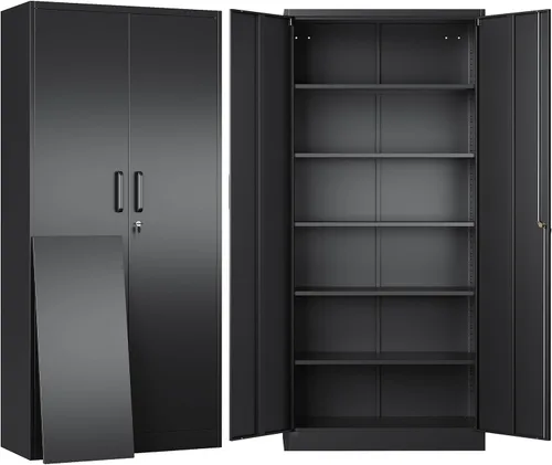 Miniatura 17 de Armario de almacenamiento de metal negro SISESOL con puertas y estantes, armario de exhibición con cerradura de 36 pulgadas con puertas de acrílico