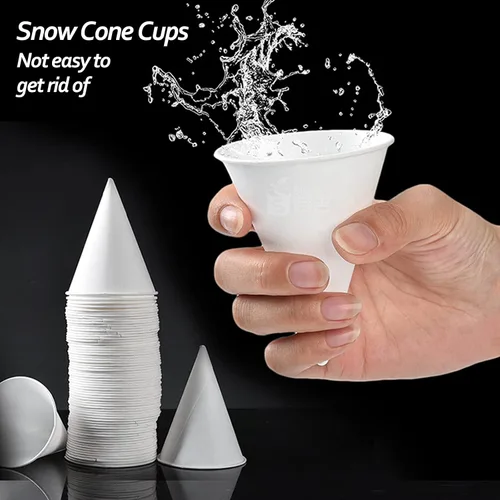 Miniatura 3 de Copas de cono de nieve de 6 onzas, 100 tazas de papel blanco con revestimiento de cera a prueba de fugas para helado de agua y hielo afeitado