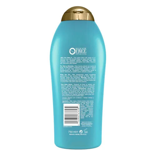 Miniatura 8 de OGX Acondicionador extra fuerte para hidratar y reparar + aceite de argán de Marruecos para cabello seco y dañado, aceite de argán prensado en frío