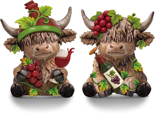 Miniatura 11 de Karenhi 2 piezas de figuritas de vaca de las Tierras Altas para el Día de la Madre, figuritas de gnomo de vaca con flores y corazón de MADRE