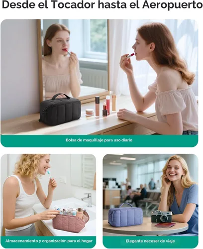 Miniatura 7 de BAGSMART Bolsa de Maquillaje de Viaje para Mujeres, Estuche Cosmético Portátil Resistente al Agua, Organizador de Maquillaje Acolchado Abultado