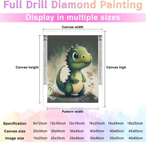 Miniatura 2 de Kits de pintura de diamantes para adultos, peculiar pequeño dinosaurio redondo de taladro completo 5D DIY kits de arte de pintura de diamantes