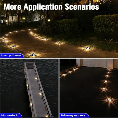 Miniatura 7 de VOLISUN Luces solares para cubierta de entrada, luces marinas para muelle, paquete de 4 luces solares de tierra de 2 colores en 1 LED, impermeable
