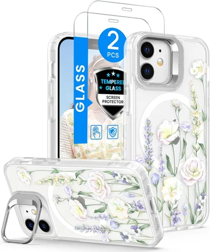 Miniatura 16 de Dretal Funda para iPhone 12 Mini / 13 Mini floral, con protector de pantalla, soporte para cámara, protección de grado militar, translúcida mate