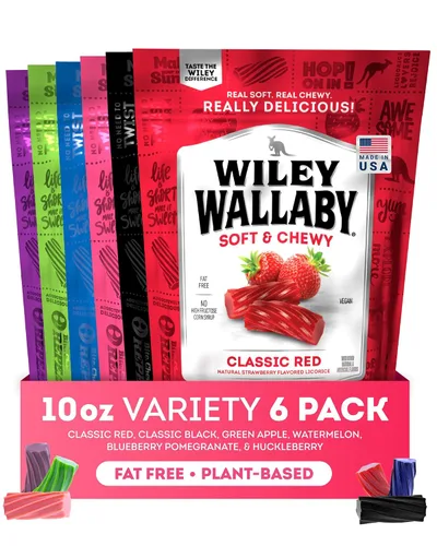 Miniatura 11 de Wiley Wallaby 24 onzas Paquete de variedad de regaliz gourmet clásico australiano de sabor rojo y sandía, suave y masticable, 2 paquetes