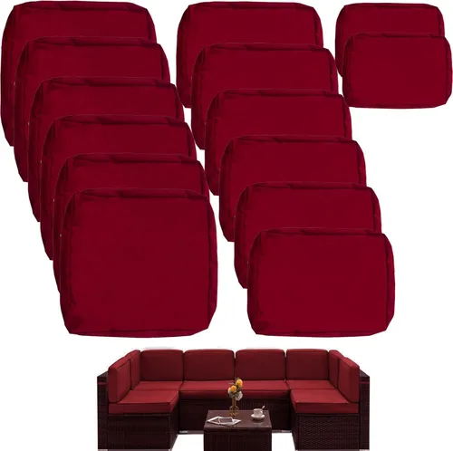 Sqodok Fundas de Cojines para Exteriores 14 Piezas Fundas Deslizables para Cojines de Patio, Repuesto Impermeable para Sofá de 6 Asientos, Juego de