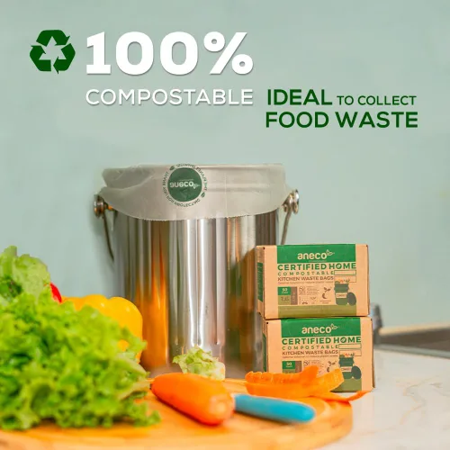 Miniatura 2 de ANECO Bolsas de basura 100% compostables para el hogar (bolsas de basura de 1.6 galones, 50 unidades), pequeñas bolsas de compost de cocina