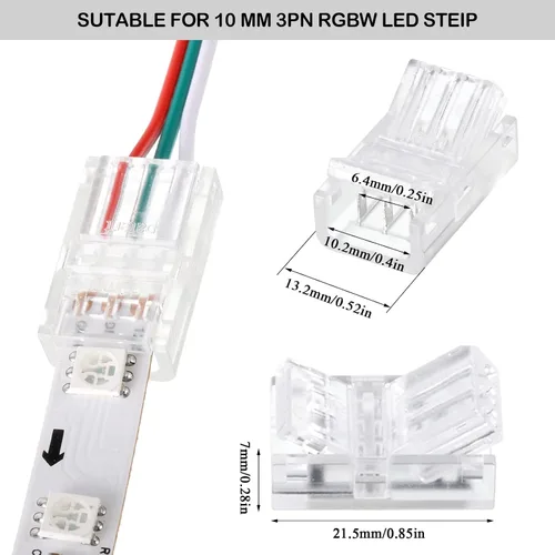 Miniatura 2 de Flutesan 20 piezas 3 pines 10mm conectores de tira de luz LED sin soldadura, conectores de iluminación de pista transparente para tira de luz RGB