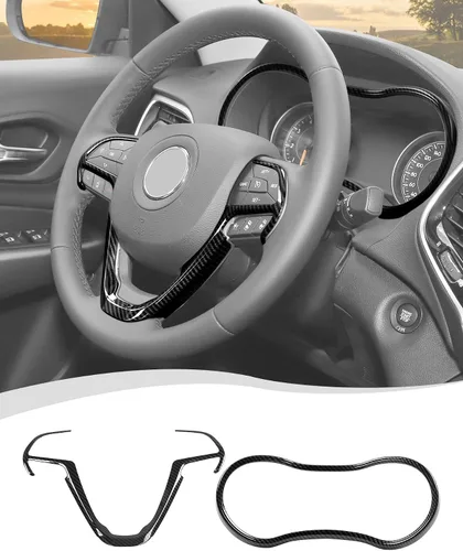 Hoolcar Cubierta para volante de consola central, decoración de panel de salpicadero para Jeep Grand Cherokee 2014-2020, fibra de carbono