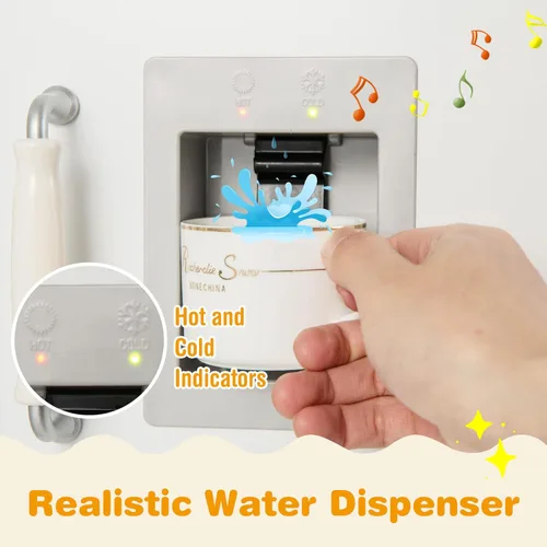 Miniatura 2 de HONEY JOY Juego de cocina esquinera para niños, cocina de madera para niños pequeños, dispensador de agua, microondas, campana extractora