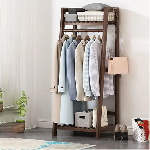 Miniatura 11 de Armario independiente, perchero con estantes, para dormitorio, entrada y sala de estar, ahorro de espacio (teca 27.6 x 15.2 x 56.7 in)