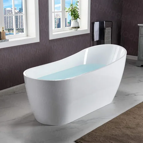 Miniatura 9 de WOODBRIDGE Bañera de acrílico independiente de 59 pulgadas, bañera blanca de remojo contemporáneo con desbordamiento y drenaje de níquel cepillado
