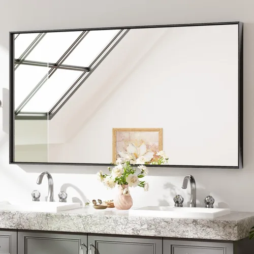 Miniatura 70 de Keonjinn - Espejo rectangular con marco negro para baño de 40 x 30 pulgadas, espejo de pared para sobre el lavabo, espejos de tocador de metal