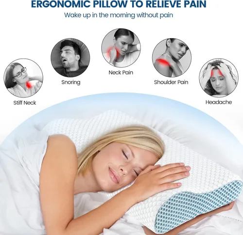 Miniatura 4 de Almohada cervical de contorno de espuma viscoelástica para aliviar el dolor, almohada de cama para dormir, almohada ergonómica para dolor de cuello
