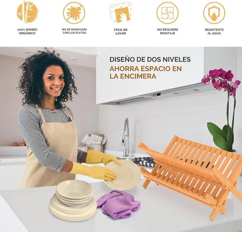 Miniatura 5 de Escurridor de madera bamboo compacto y plegable para vajilla Diseñado por: Bambüsi.