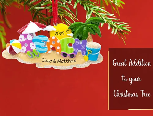 Miniatura 5 de Adorno de Navidad personalizado para la playa 2026, personalización gratuita, vacaciones de verano, vacaciones en la playa, decoración con palmera