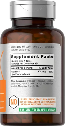 Miniatura 2 de Horbäach Suplemento de vitamina K 100mcg 120 tabletas Suplemento vegetariano, sin OMG y sin gluten