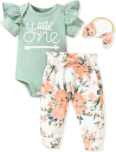 Miniatura 94 de fioukiay Conjunto de ropa de verano para bebés y niñas recién nacidas prematuros, mameluco, pantalones, diadema, conjunto de ropa para el verano