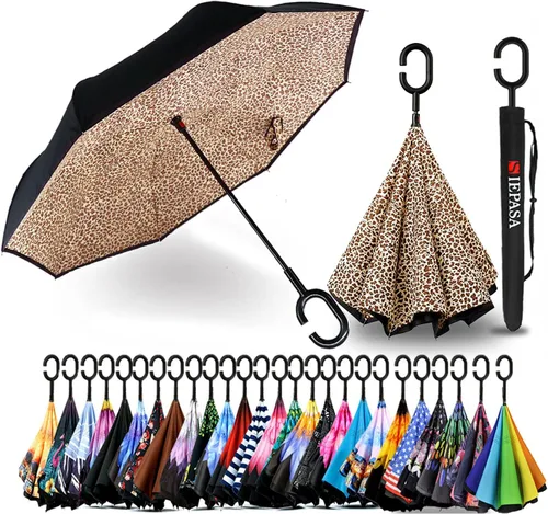 Miniatura 56 de SIEPASA Paraguas invertido invertido de 49/56 pulgadas, doble toldo extra grande, ventilado, resistente al viento, impermeable, paraguas de golf
