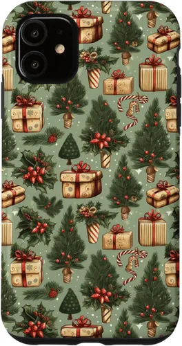 Miniatura 8 de Vintage Christmas Theme Holiday Trees, Presents, Teal, Bows Case for iPhone 17