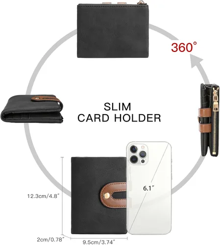 Miniatura 5 de RNIEGA Billeteras pequeñas para mujer, de cuero, plegable, con bloqueo RFID, tarjetero compacto con bolsillo para monedas con cremallera