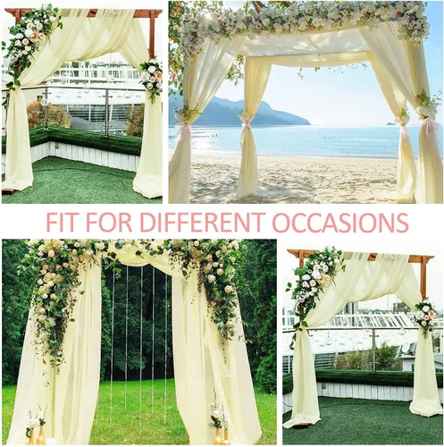 Miniatura 7 de Tela drapeada para arco de boda, cortinas de arco beige, cortina de telón de fondo transparente para ceremonia, foto, decoración de boda, 19 pies