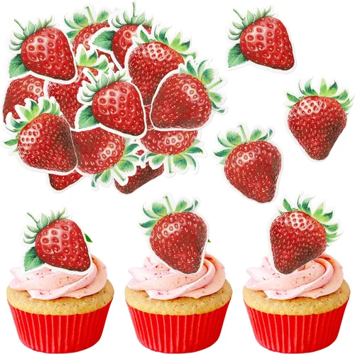 Miniatura 24 de Paquete de 24 adornos para cupcakes Sweet One con purpurina para primer cumpleaños, fresa, cupcakes, para frutas, baby shower, primer cumpleaños