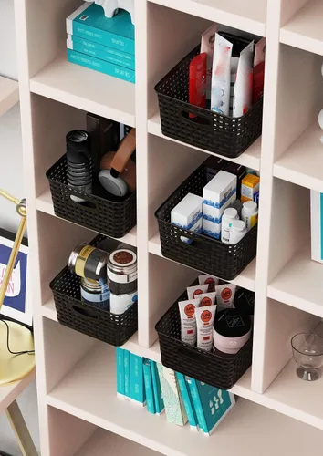 Miniatura 7 de WYT Cesta organizadora de almacenamiento tejida, paquete de 6 cestas de tejido de plástico negro, 10.1 x 7.55 x 4.1 pulgadas