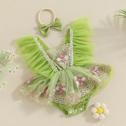 Miniatura 2 de Ursobutegl Mameluco de princesa para bebé recién nacida, vestido de malla bordado, elegante, tutú con falda, overol para cumpleaños