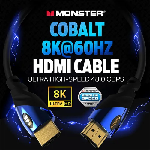 Miniatura 2 de Monster Cable HDMI de 8 K: cable HDMI Xbox Series X y PlayStation 5 con contactos de oro de 24 K y agarre en V, velocidad de 48 Gbps, frecuencia