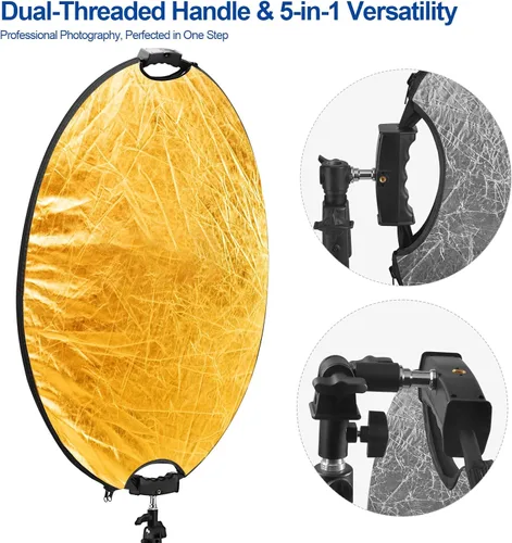 Miniatura 3 de WELLMAKING Reflector de fotografía de 32 pulgadas (31.5 in) plegable 5 en 1 con adaptador de inclinación, soporte portátil blanco y bolsa