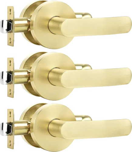 Miniatura 15 de Leydebong Paquete de 10 manijas de puerta de entrada de color dorado claro (con llave similar), perillas de puerta interior resistentes, cerraduras