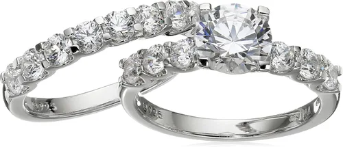 Miniatura 3 de Tienda Collection Platinum-Plated Sterling Silver Infinite Elements Cubic Zirconia Round Cut Ring Set
