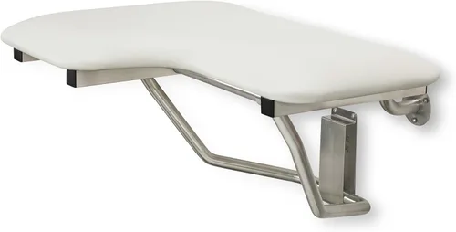 Miniatura 3 de Seachrome Asiento de ducha Lift-Assist, en forma de L, mano derecha, ADA, montaje en pared, acolchado blanco naugahído