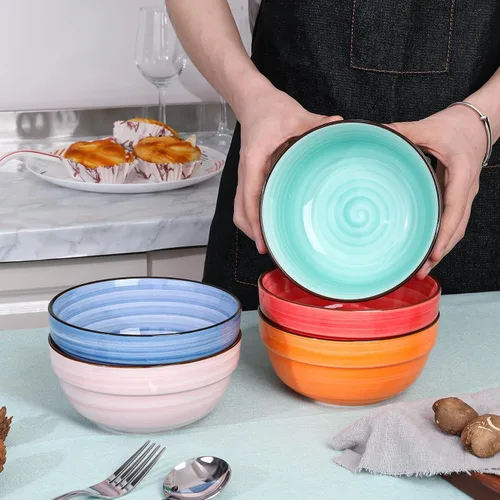 Miniatura 7 de HAPPY KIT Cuencos de cerámica para servir, cuencos coloridos de 6 pulgadas para cocina, cuencos de sopa de 24 onzas, juego de 6, aptos
