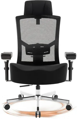 Silla de oficina grande y alta de 600 libras, silla de escritorio ergonómica de malla transpirable de gran tamaño con cojín de asiento grueso en