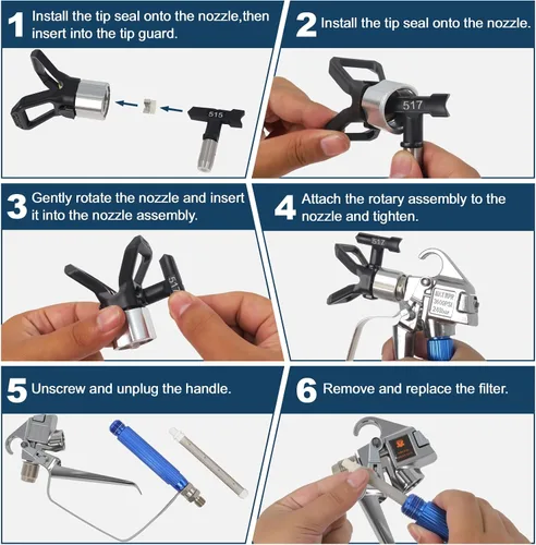 Miniatura 4 de Kit de pistola pulverizadora de pintura sin aire, 14 piezas, 3600 PSI de alta presión con 6 puntas reversibles (211/313/415/515/517/623), filtros